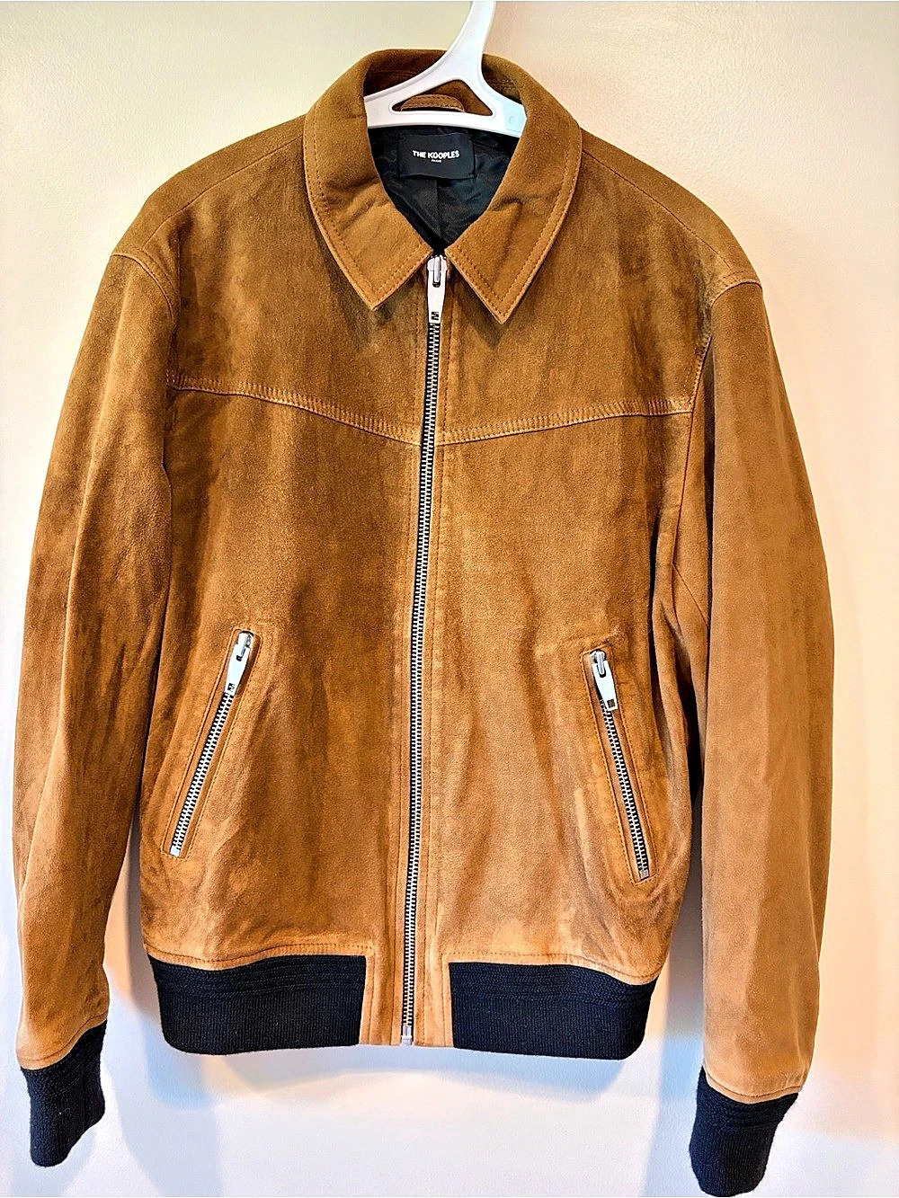 The Kooples Suede Leather Zipped Bomber Jacket Brown Small